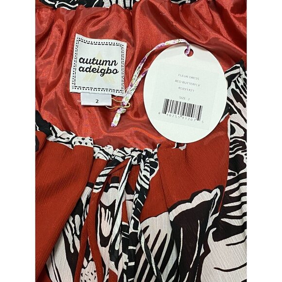 Autumn Adeigbo Sz 2 Dress Red Black Georgette Butterfly Luxury Designer Retro - Picture 6 of 12